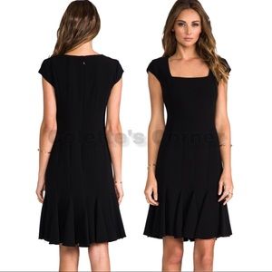 BCBG Maxazaria Farrah Black Square-Neck Cap Sleeve Flounce Hem Dress